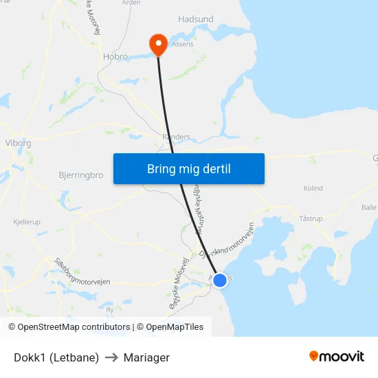 Dokk1 (Letbane) to Mariager map