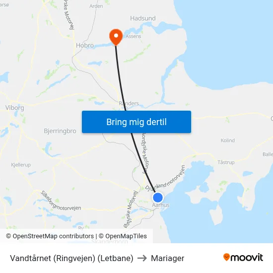 Vandtårnet (Ringvejen) (Letbane) to Mariager map