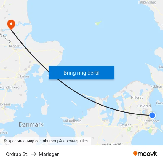 Ordrup St. to Mariager map