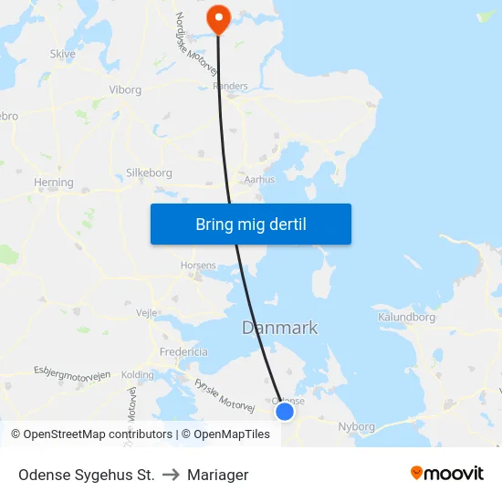 Odense Sygehus St. to Mariager map