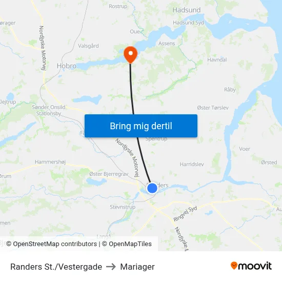 Randers St./Vestergade to Mariager map