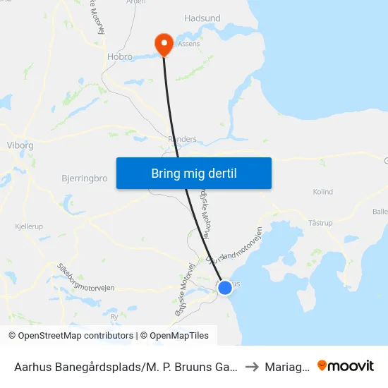 Aarhus Banegårdsplads/M. P. Bruuns Gade to Mariager map