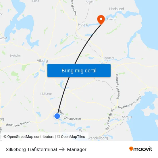 Silkeborg Trafikterminal to Mariager map