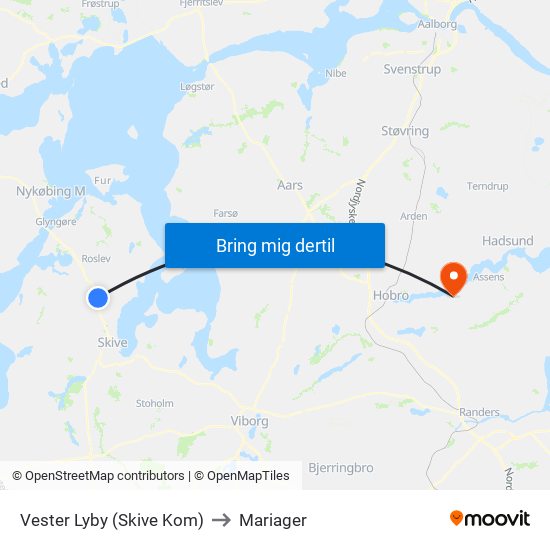 Vester Lyby (Skive Kom) to Mariager map