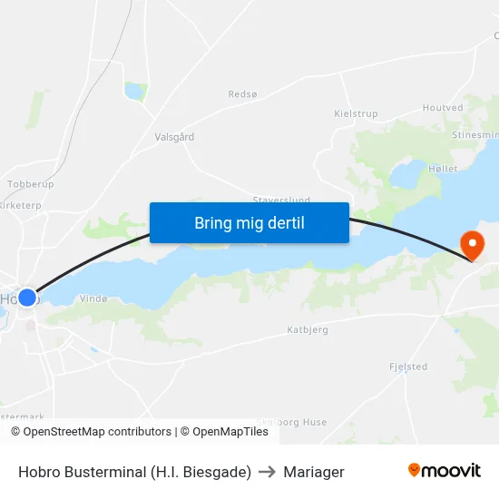 Hobro Busterminal (H.I. Biesgade) to Mariager map