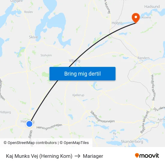 Kaj Munks Vej (Herning Kom) to Mariager map