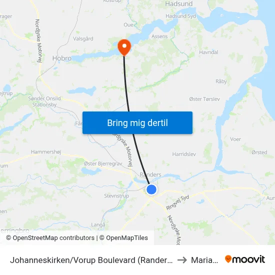 Johanneskirken/Vorup Boulevard (Randers Kom) to Mariager map