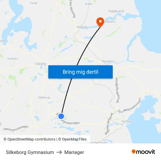 Silkeborg Gymnasium to Mariager map