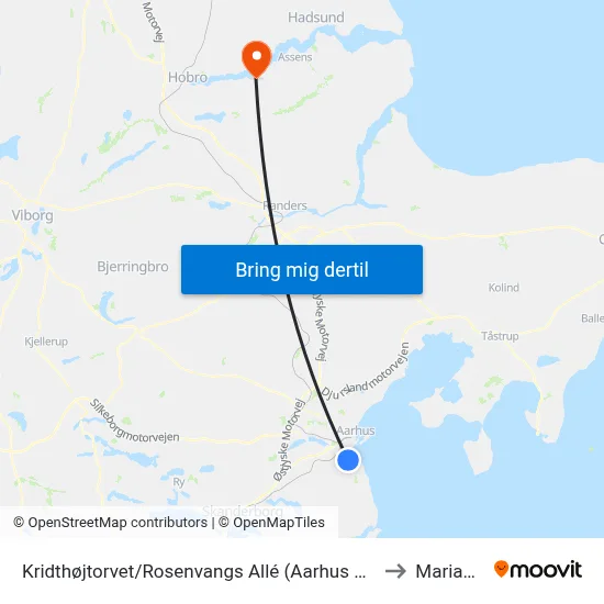 Kridthøjtorvet/Rosenvangs Allé (Aarhus Kom) to Mariager map