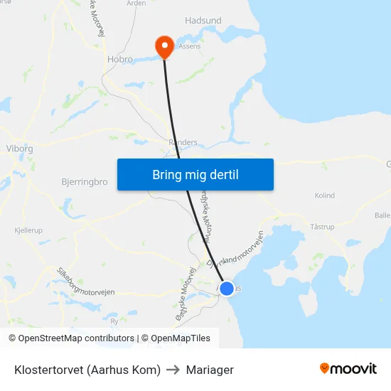 Klostertorvet (Aarhus Kom) to Mariager map