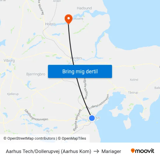 Aarhus Tech/Dollerupvej (Aarhus Kom) to Mariager map