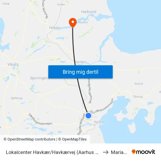 Lokalcenter Havkær/Havkærvej (Aarhus Kom) to Mariager map