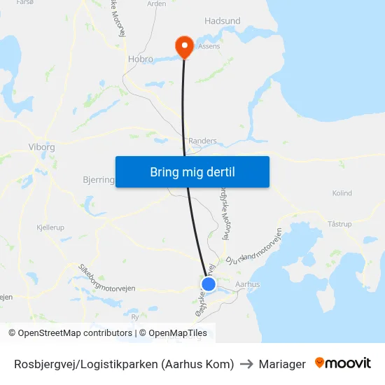 Rosbjergvej/Logistikparken (Aarhus Kom) to Mariager map