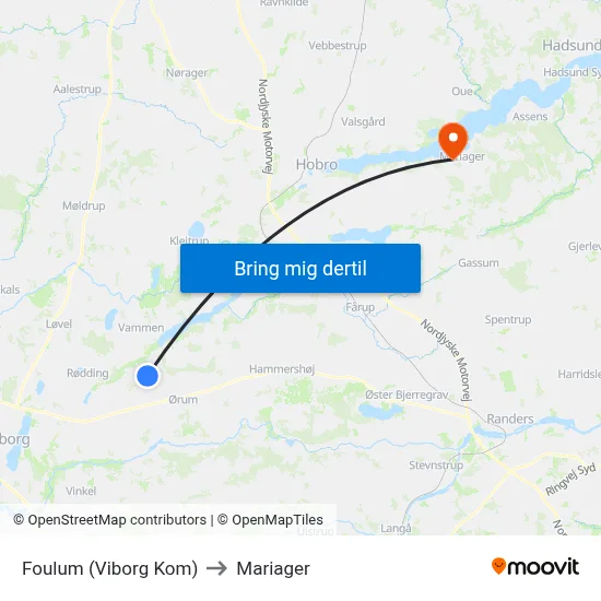 Foulum (Viborg Kom) to Mariager map