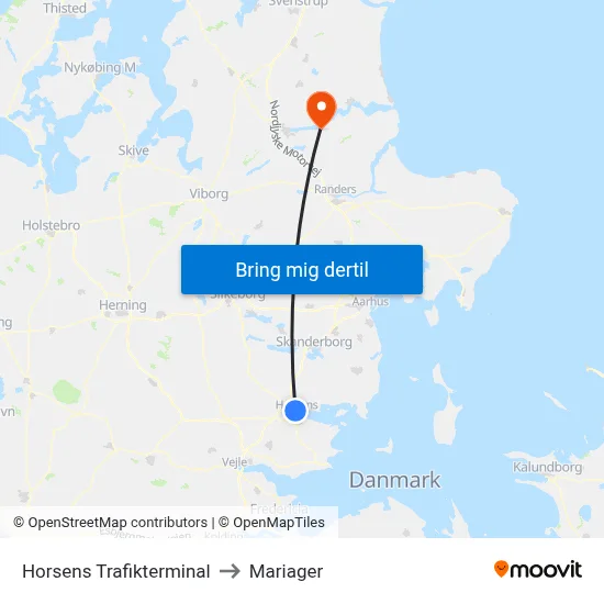 Horsens Trafikterminal to Mariager map