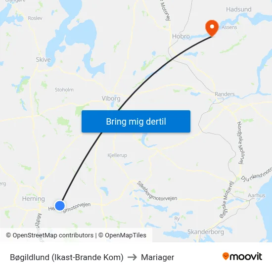 Bøgildlund (Ikast-Brande Kom) to Mariager map