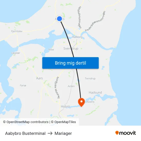 Aabybro Busterminal to Mariager map