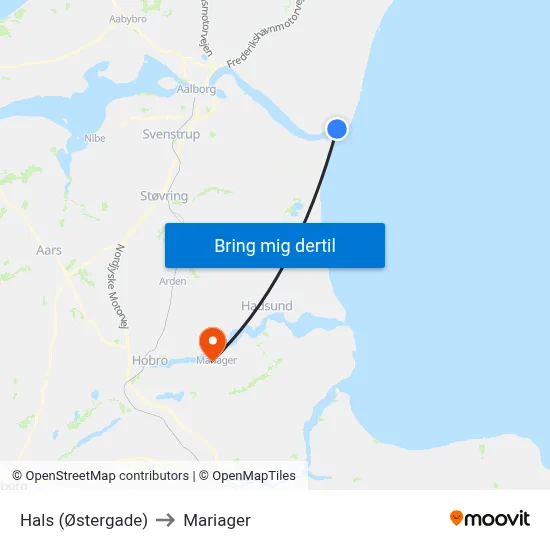 Hals (Østergade) to Mariager map