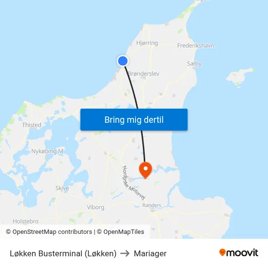 Løkken Busterminal (Løkken) to Mariager map