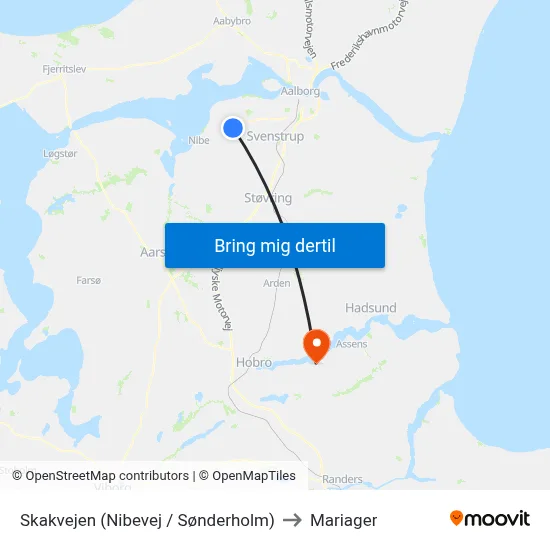 Skakvejen (Nibevej / Sønderholm) to Mariager map