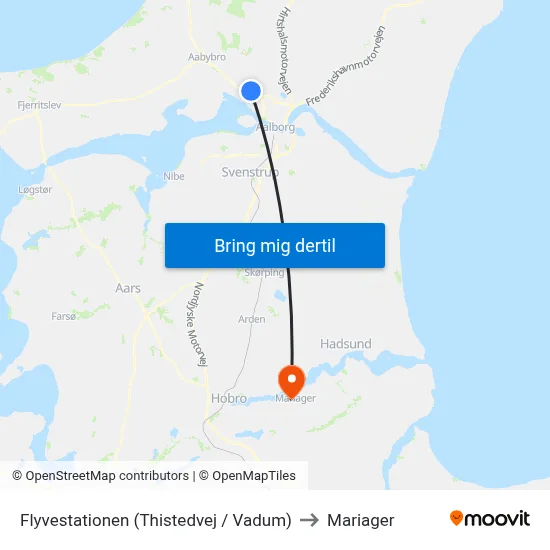 Flyvestationen (Thistedvej / Vadum) to Mariager map