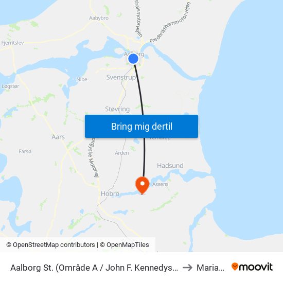 Aalborg St. (Område A / John F. Kennedys Plads) to Mariager map