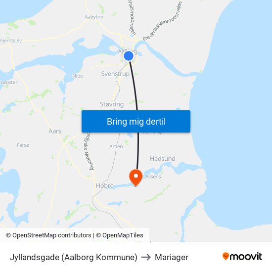 Jyllandsgade (Aalborg Kommune) to Mariager map
