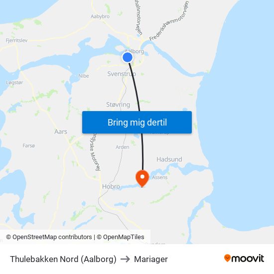 Thulebakken Nord (Aalborg) to Mariager map