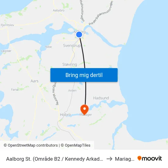 Aalborg St. (Område B2 / Kennedy Arkaden) to Mariager map