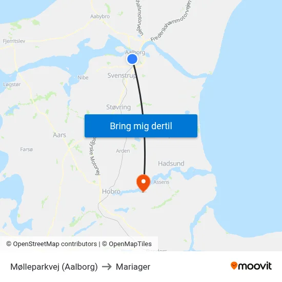 Mølleparkvej (Aalborg) to Mariager map