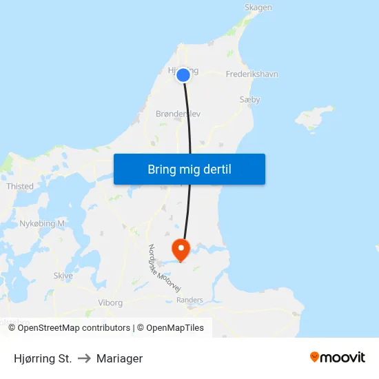 Hjørring St. to Mariager map