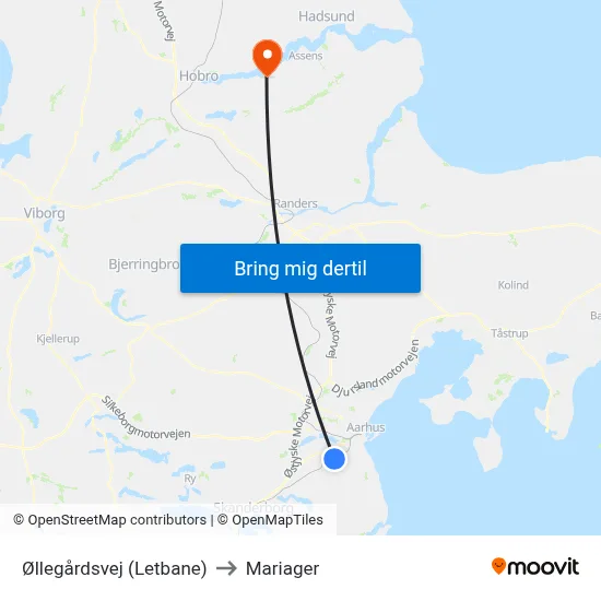 Øllegårdsvej (Letbane) to Mariager map