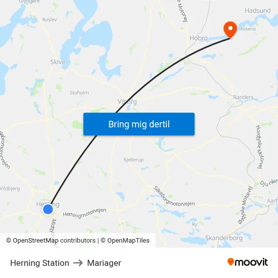 Herning Station to Mariager map