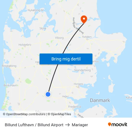 Billund Lufthavn / Billund Airport to Mariager map