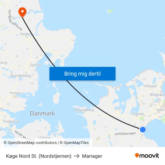 Køge Nord St. (Nordstjernen) to Mariager map