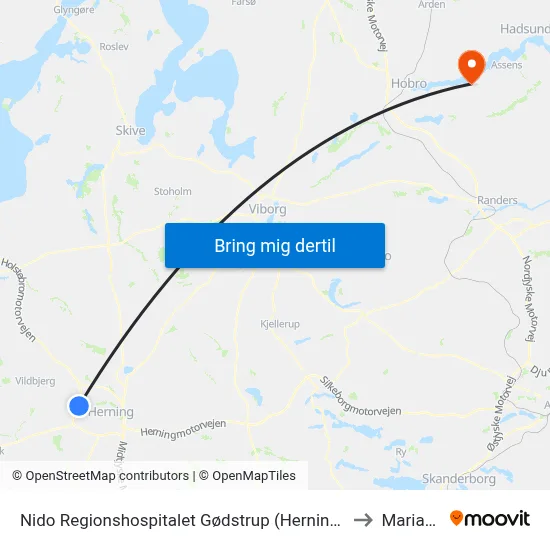 Nido Regionshospitalet Gødstrup (Herning Kom) to Mariager map