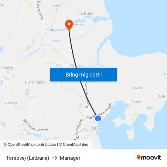 Torsøvej (Letbane) to Mariager map