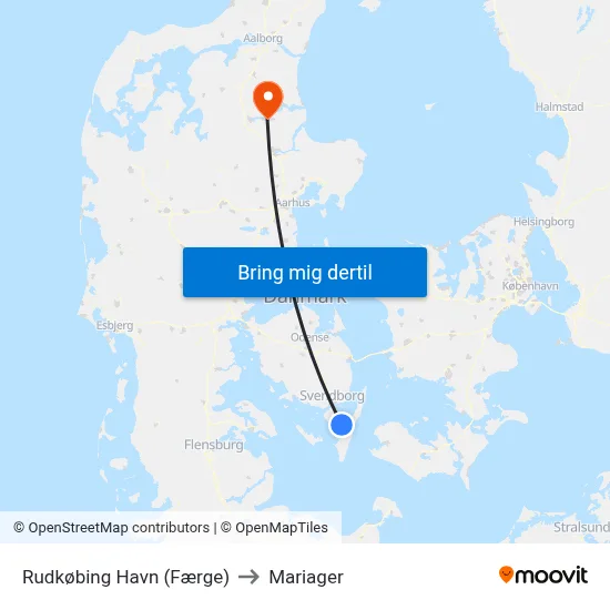 Rudkøbing Havn (Færge) to Mariager map