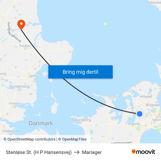 Stenløse St. (H P Hansensvej) to Mariager map