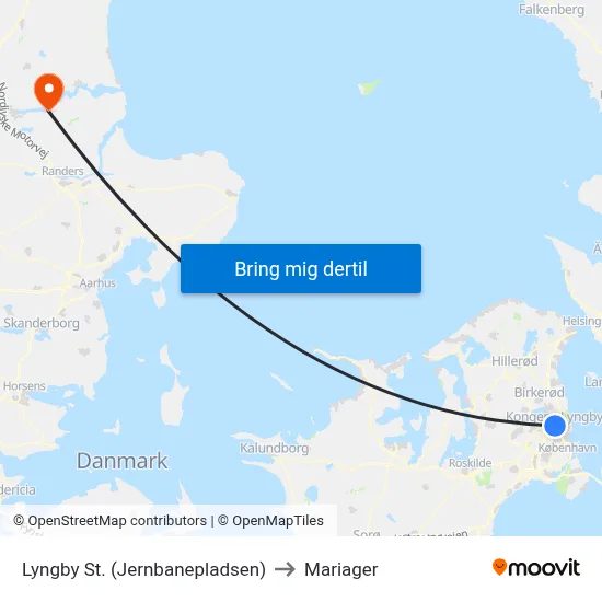 Lyngby St. (Jernbanepladsen) to Mariager map
