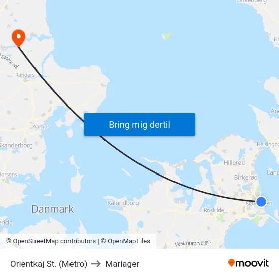 Orientkaj St. (Metro) to Mariager map