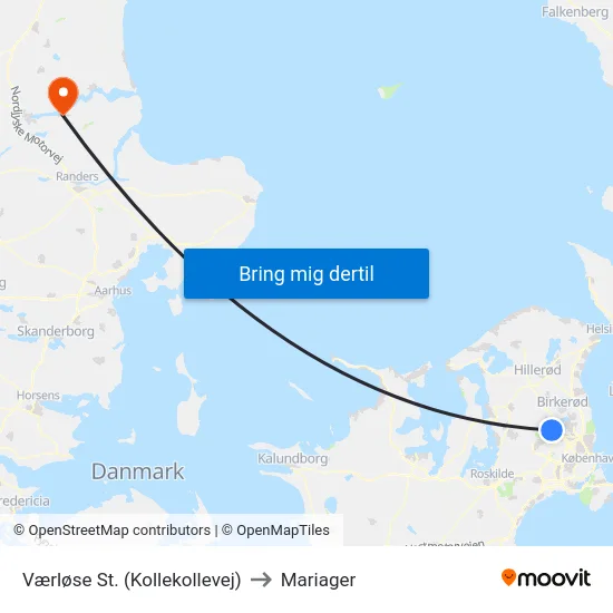 Værløse St. (Kollekollevej) to Mariager map