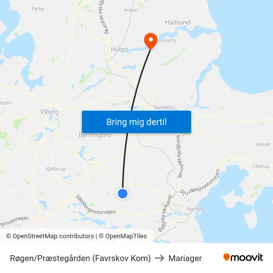 Røgen/Præstegården (Favrskov Kom) to Mariager map