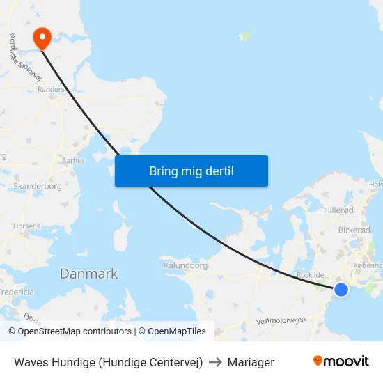 Waves Hundige (Hundige Centervej) to Mariager map