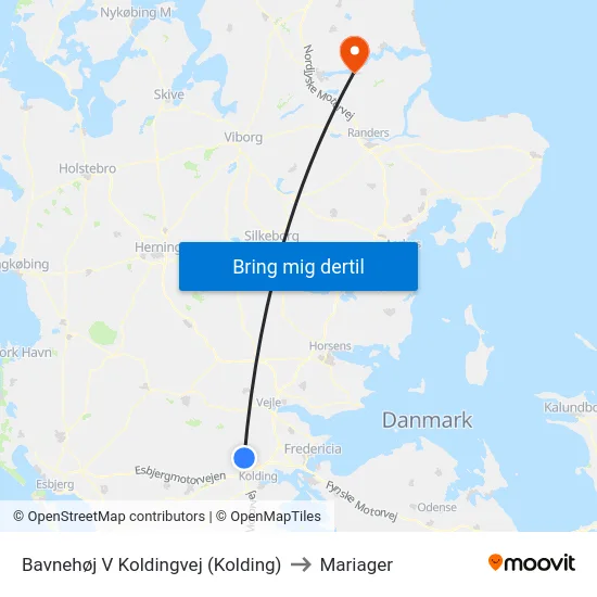 Bavnehøj V Koldingvej (Kolding) to Mariager map