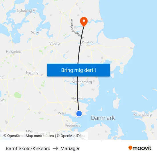Barrit Skole/Kirkebro to Mariager map