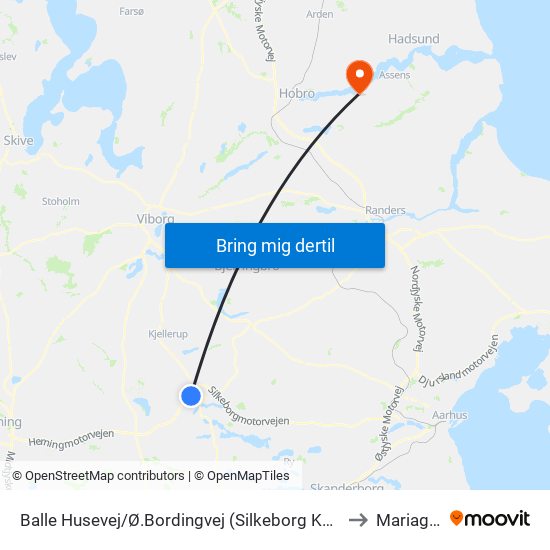 Balle Husevej/Ø.Bordingvej (Silkeborg Kom) to Mariager map