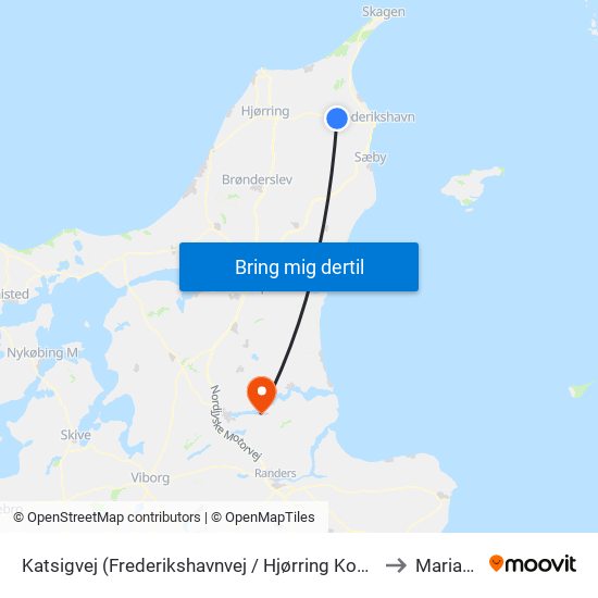 Katsigvej (Frederikshavnvej / Hjørring Kommune) to Mariager map