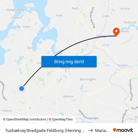 Tusbækvej/Bredgade Feldborg (Herning Kom) to Mariager map