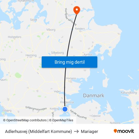 Adlerhusvej (Middelfart Kommune) to Mariager map